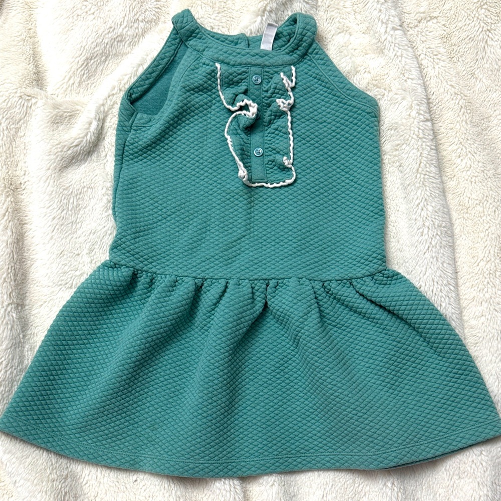Janie and Jack Diamond Quilted Ruffle Dress J&J Size 4 Teal Green Blue